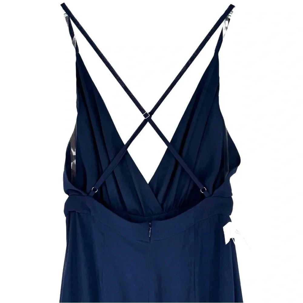 Fame & Partners‎ NWT XS Jumpsuit Navy Tiered Ruffle Wide Leg V-Neck Open Back